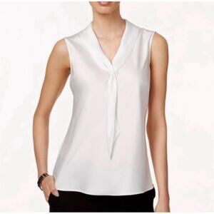 NWT Tahari ASL Sailor Tie Neck Sleeveless Blouse Top XLARGE WHITE work office